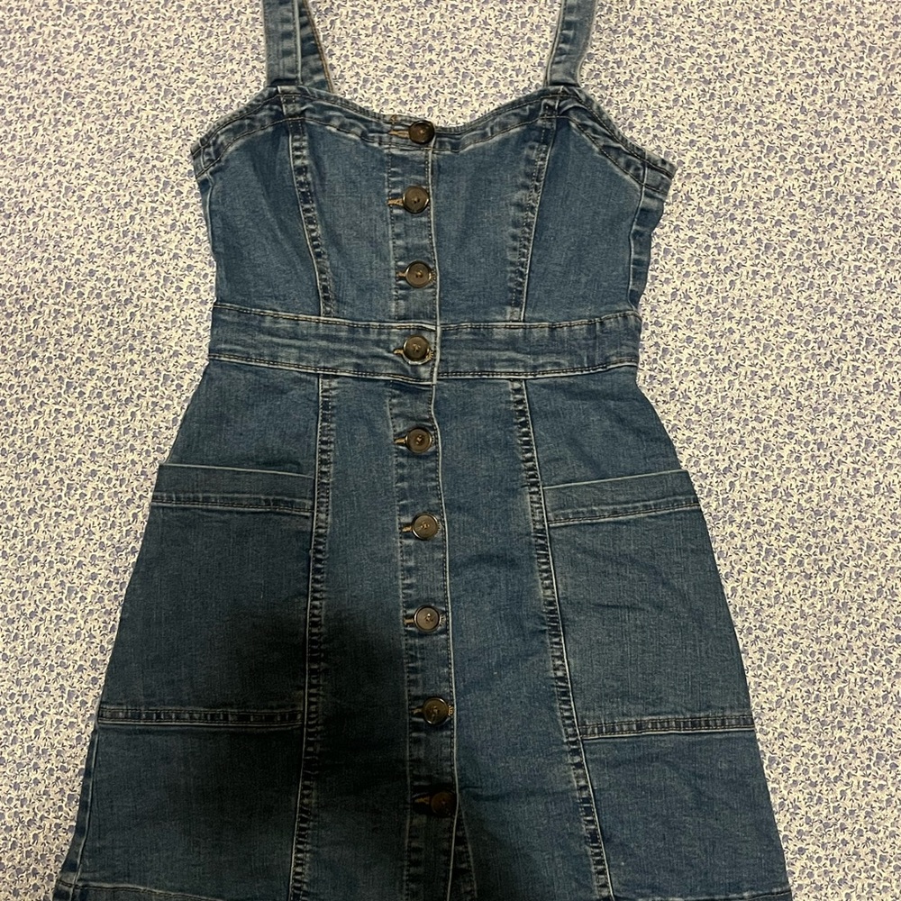 Button up mini denim dress